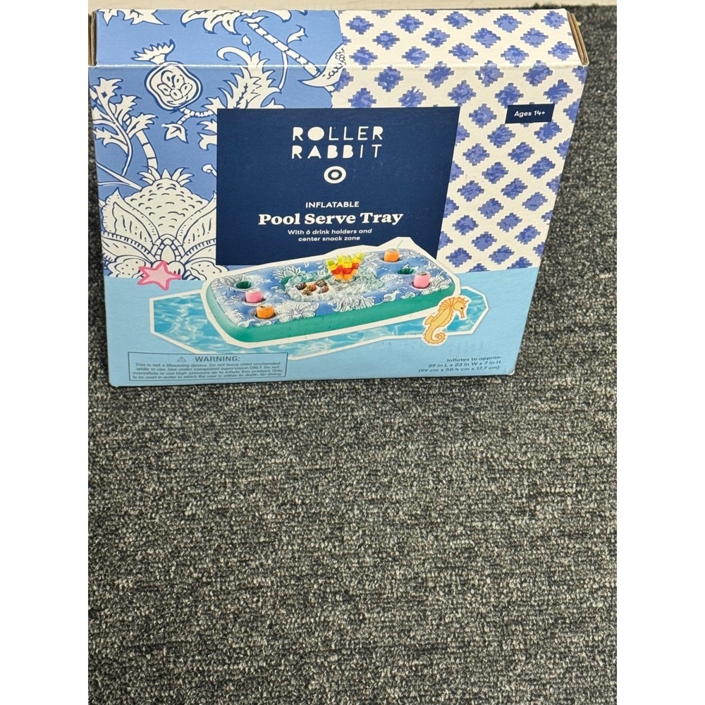 Roller Rabbit x Target Inflatable Pool Tray Blue Floral Floating Drink Holder - Picture 3 of 7